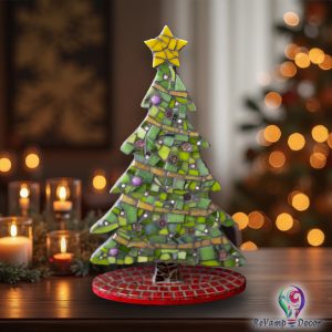 Üvegmozaik karácsonyfa asztaldísz